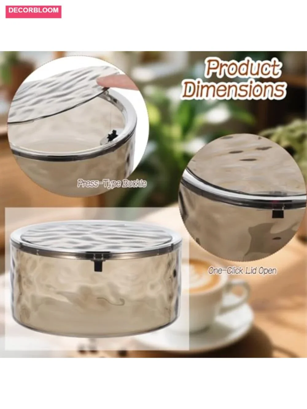 Coffee Filter Holder with Push-Button Lid, Gray Acrylic Storage Container,
